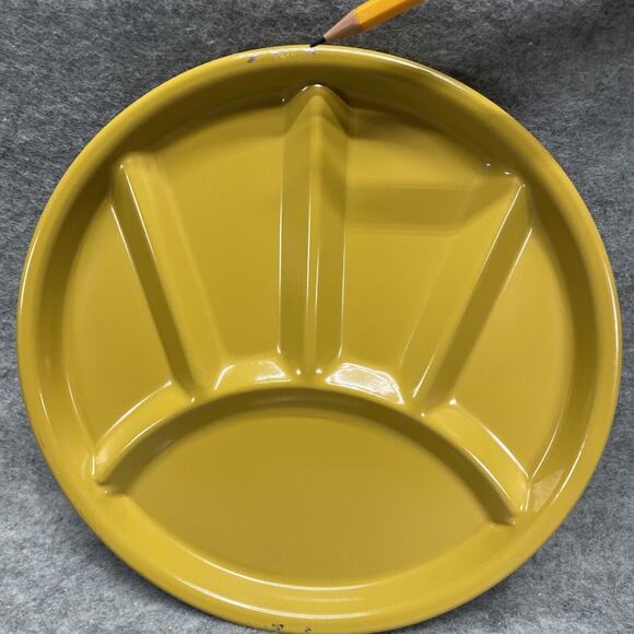 Vtg Set of 6 Fondue Sushi Divided Round Enameled Plates Japan Mustard Orange Gre - Picture 4 of 8